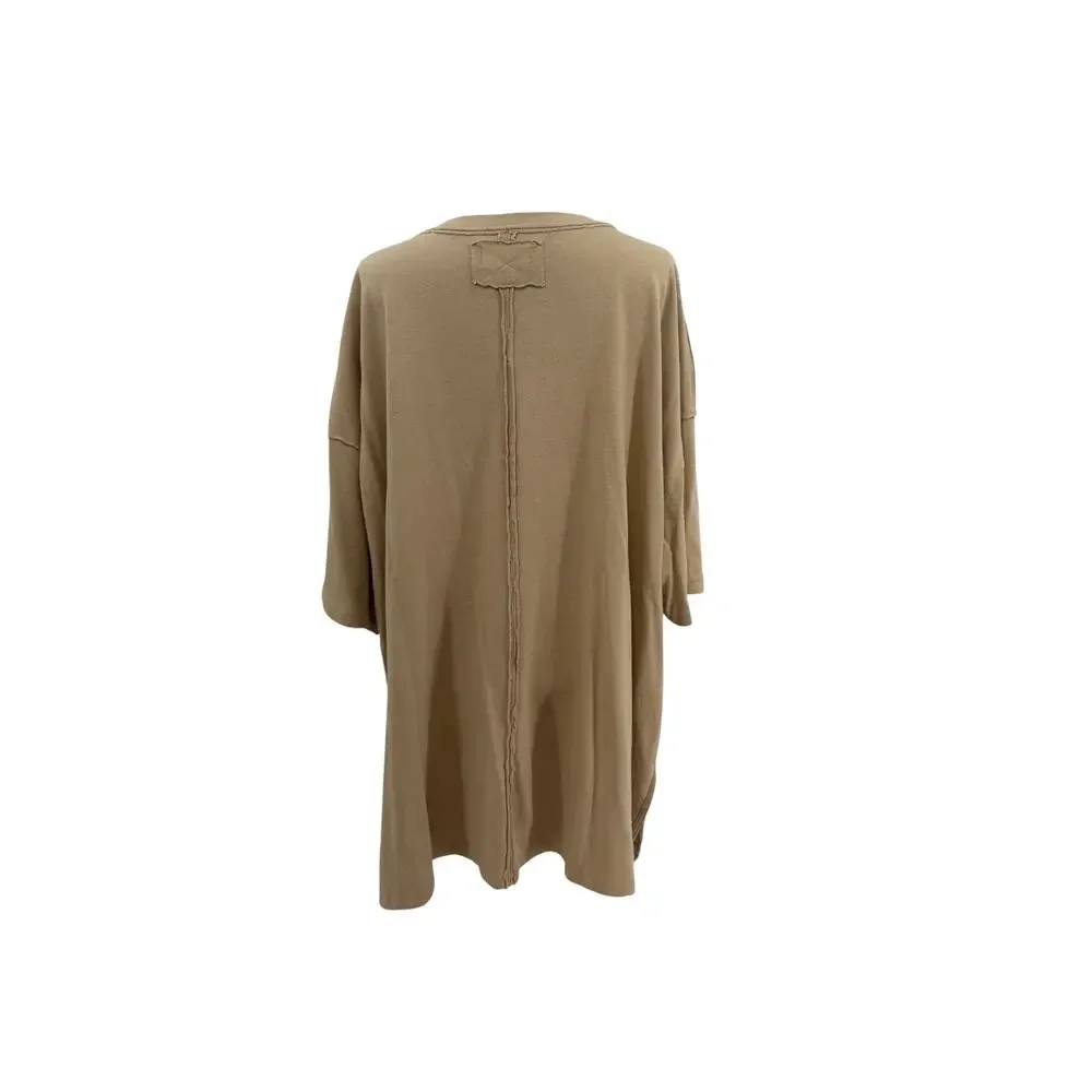 Free People Phoenix Tee Oversized Raw Edge Tunic T-Shirt Tan Size XL